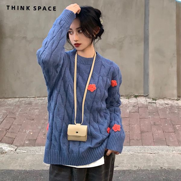 

2021 New 2 colours Autumn Korean winter loosely cut floral shirts torsion of sweater knitted and women's pullovers (c8196) GWLA, White;black