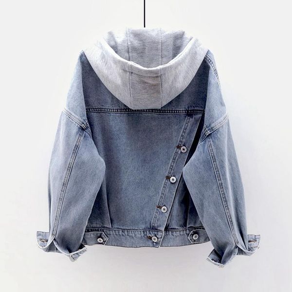 

fashion denim jacket 2020 new detachable hooded women coat short outerwear multi-pocket single-breasted female denim casual, Black;brown