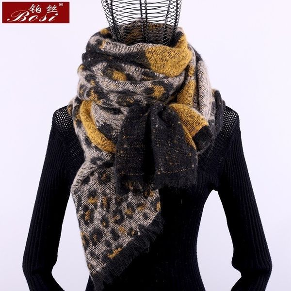 

cashmere scarf leopard plaid print winter fashion for women tassel shawl plaid long scarves brand oversize wool wraps pashmina 201026, Blue;gray