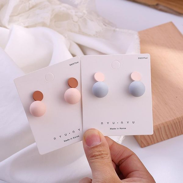 

stud 2021 korean minimalist earrings simple matte pink blue round geometric for women autumn winter party jewelry, Golden;silver