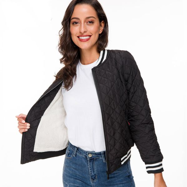 

2021 spring and new female autumn short cotton-quilted lambskin sleeve long thin women's thick coat zipper amda, Black