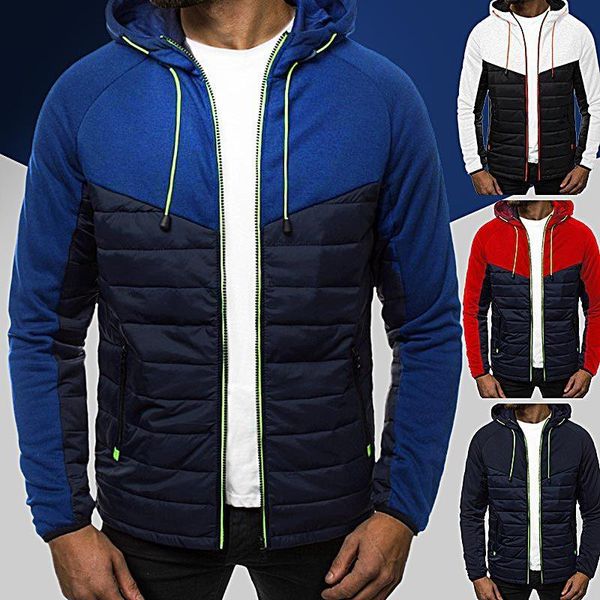 

fashion korean parker men's casual loose hoodie men's jacket color-blocking zipper lapel fall/winter hoodie clothes, Black