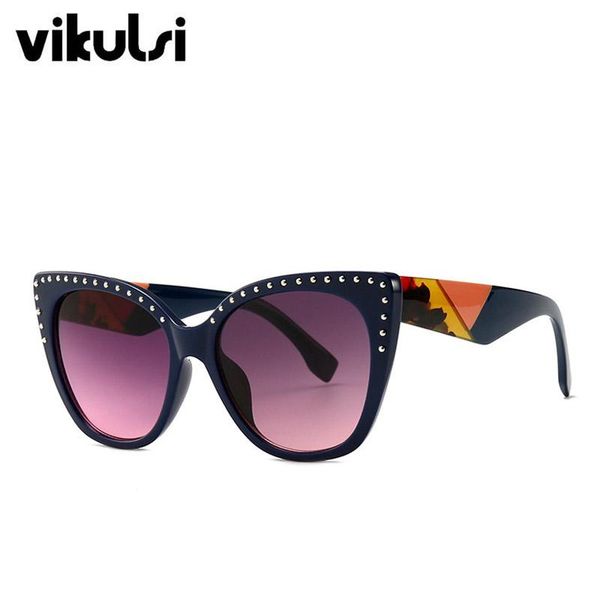 

sunglasses 2021 fashion designer women vintage retro oversized cat eye sun glasses female unique style uv400 rivet point oculos, White;black