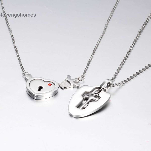 

lock valentine's day key titanium steel set lovers necklace pair, Silver