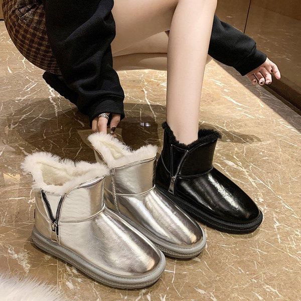 

new women's boots net red snow boots women fur all-in-one short plus velvet thickening non-slip waterproof cotton shoes, Black
