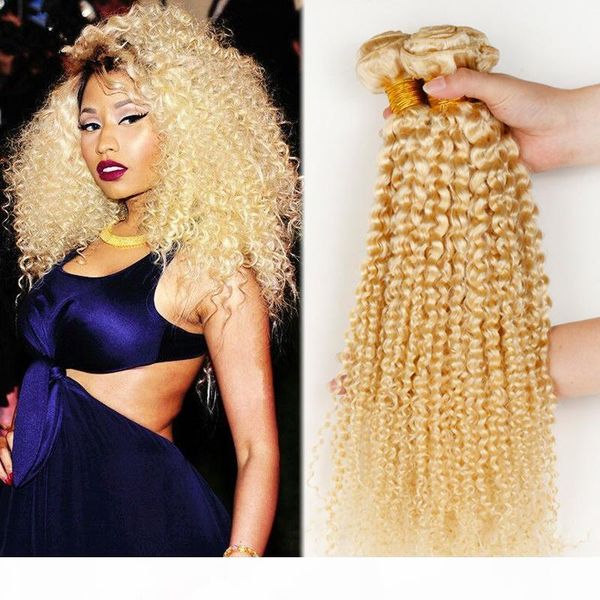 

kinky curly virgin brazilian blonde human hair bundles #613 platinum bleach blonde virgin human hair weaves double wefts 3pcs lot, Black