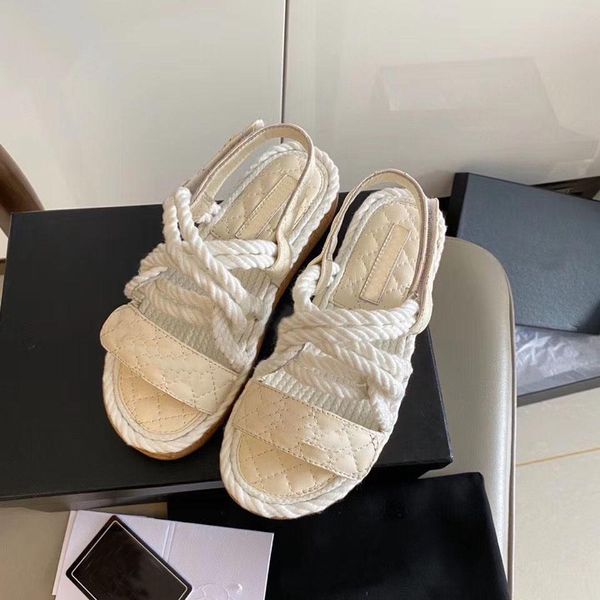 

2022 luxury designer women sandals laces lambskin summer leisure solid thick-soled casual shoes all-match fashion comfortable to, Black