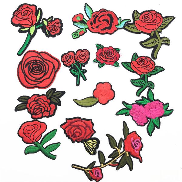 

120pcs/lot flower patches small embroidered flower applique iron on sew on rose patch clothing diy, Black
