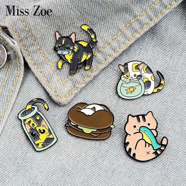 

pins, brooches cats and fish enamel pin custom bottle fishtank hamburger badge for bag lapel buckle jewelry gift kids friends1, Gray