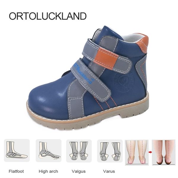 

ortoluckland demi season boys orthopedic shoes for children spring autumn leather football short ankle boots with hook loop y201028, Black;red