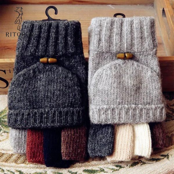 

fingerless gloves rir gentleman fashion flip flap wool blended winter thick knitted half fingers hand sewn warm glove1, Blue;gray