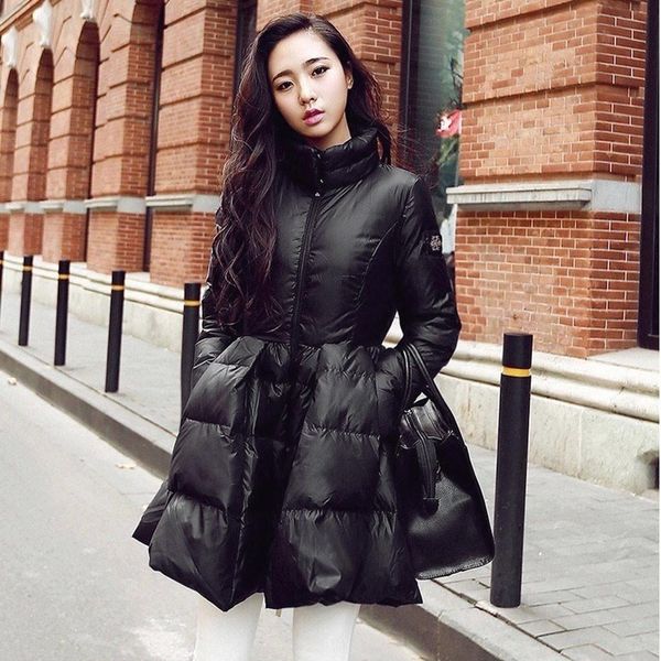 

fashion 2020 winter women slim jacket big swing coat casual solid thick warm parkas jackets female pocket sintepon snow coats, Black