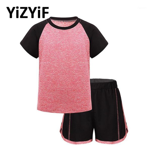 

running sets kids activewear outfit boys girls yoga set short sleeves t-shirt with shorts tracksuit exercise sport wear1, Black;blue