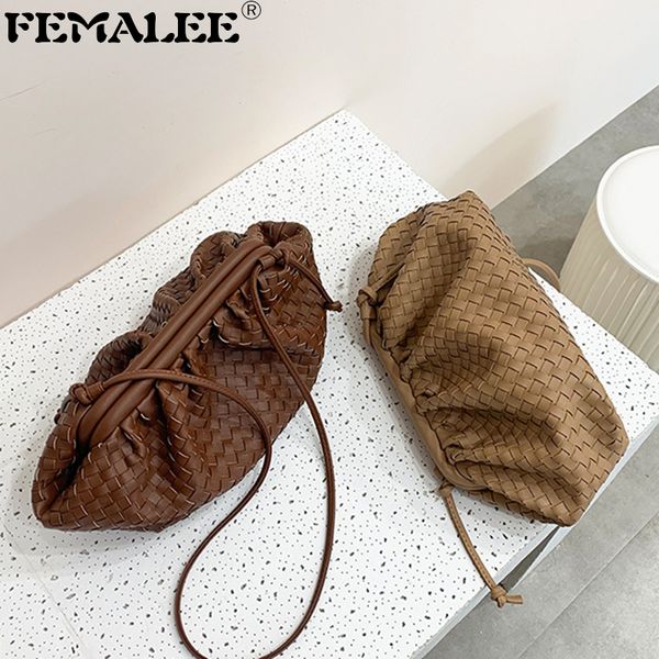 

weaving leather pouch handbag 2019 soft hand fashion clutch evening party purse women large ruched cloud bag q1208