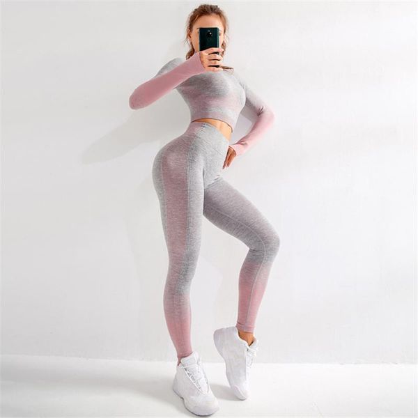 

women seamless yoga set gym clothing fitness leggings+long sleeve shirts sportswear women gym yoga training fitness tracksuit, White;red