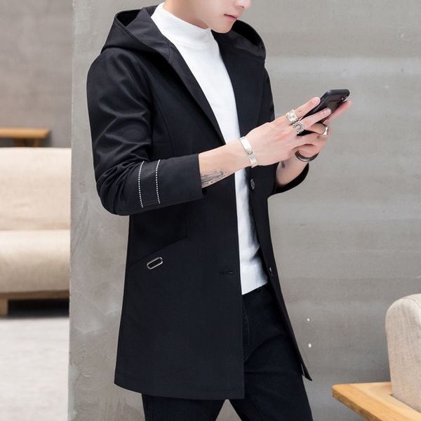 

autumn new casual coat slim men's medium length windbreaker large jacket, Tan;black