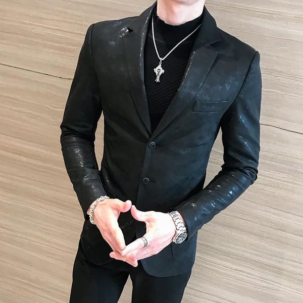 

fashion prom blazers for men men business 2020 autumn terno masculino korean suit coat slim fit blazer hombre pu leather jacket1, White;black