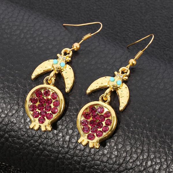 

Unique Gold Pomegranate Design Earrings Dangle Hook Earrings Shine Red Crystal For Women Female Fashion Jewelry Gifts for her, Silver