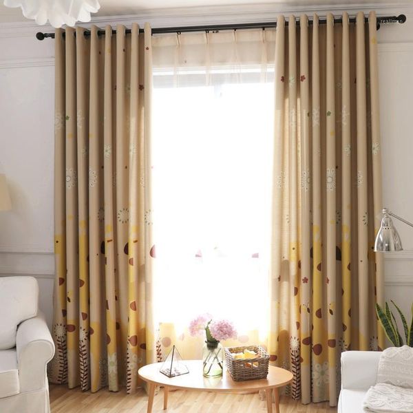 

yellow cartoon giraffe print curtains for living dining room bedroom.1