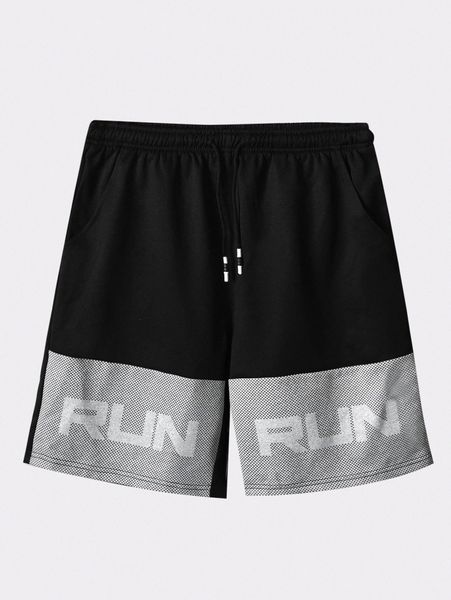 

men letter graphic slant pockets drawstring waist shorts a9an#, Black