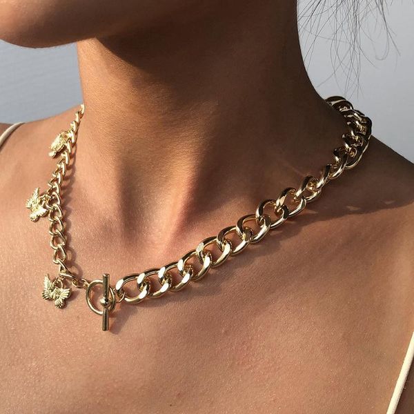 

chokers hip hop punk neck chain jewelry 2021 woman necklace alloy butterfly multilayer pendant aesthetic girl's ornament accessories, Golden;silver
