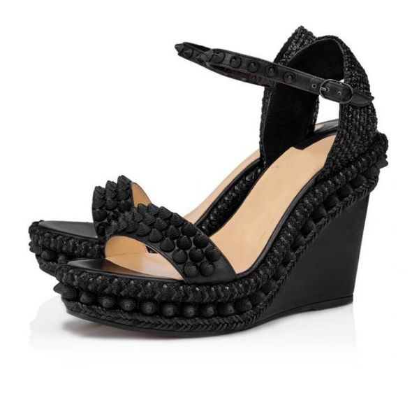 

elegant ladies red bottom lata wedges women sandals braided high heels summer gladiator sandal ankle strap party wedding eu35-43, Black