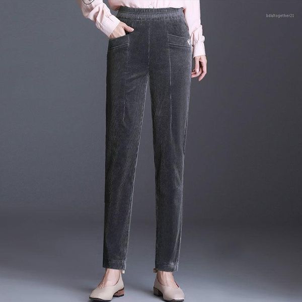 

women's pants & capris 2021 autumn winter women vintage solid slim female straight fashion corduroy causal office work pencil trousers, Black;white