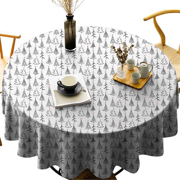 

waterproof round tablecloths doodle pattern ornamental sketch style drawing christmas tree stars illustration