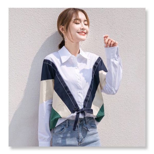 

2021 white female niche design new spring joker shirt long loose seam 450e