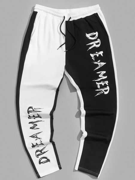 

men letter graphic two tone sweatpants t1p7#, Black