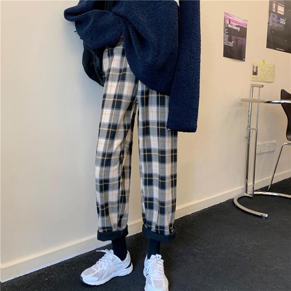 

harajuku plaid pants women trousers 2021 fashion streetwear winter thicken ladies causal harem pants plus size dropshipping, Black;white