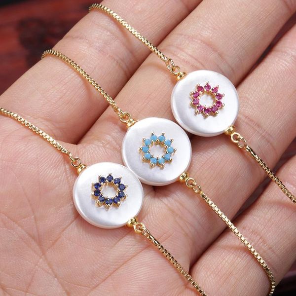 

5pcs/lot dark blue mint white fuchsia snowflake flower wreath charm coin pearl beads connector thin gold link woman bracelet, Golden;silver