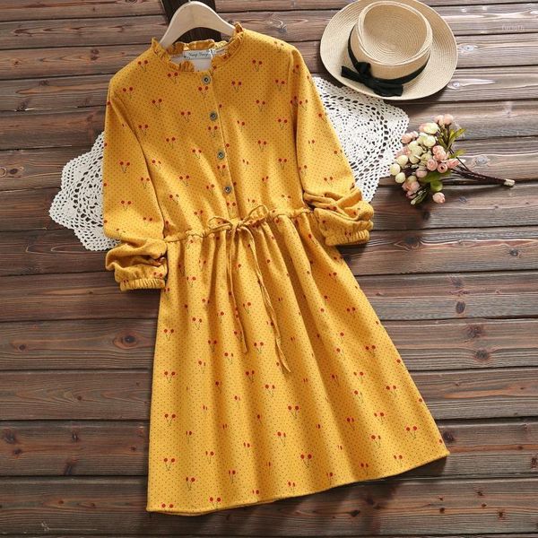 

fall winter print dress for lady new arrival warm soft thick long sleeve cute sweet dress mori girl vestidos1, Black;gray