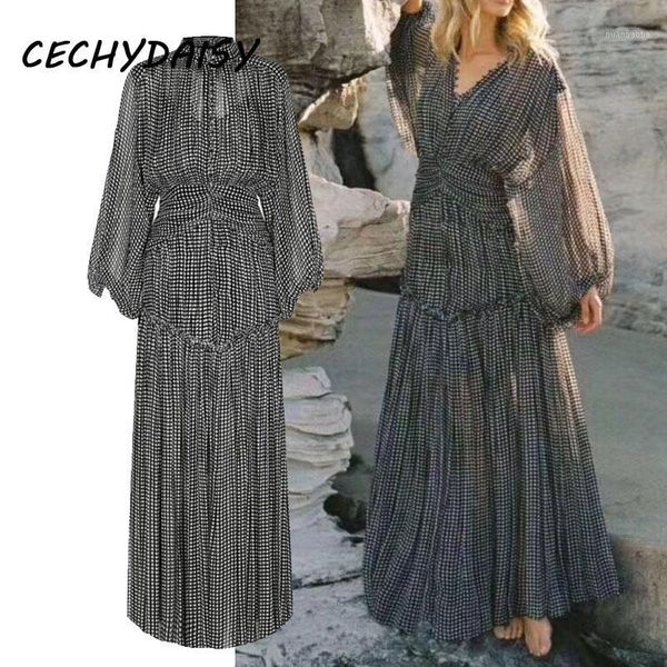 

runway fashion 2020 dress womens elegant lantern sleeve button up vintage high waist christmas beach midi dresses vestidos1, Black;gray