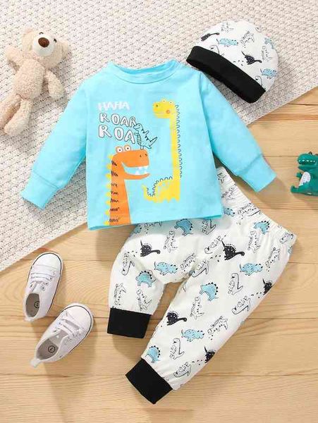 

baby cartoon and letter graphic sweatshirt & sweatpants with hat she, White