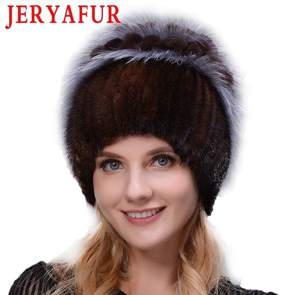 

jeryafur new style rabbit fur hat knitted wool fashion mink and fox fur hat winter women's trip ski hat protects ears russian y201024, Blue;gray