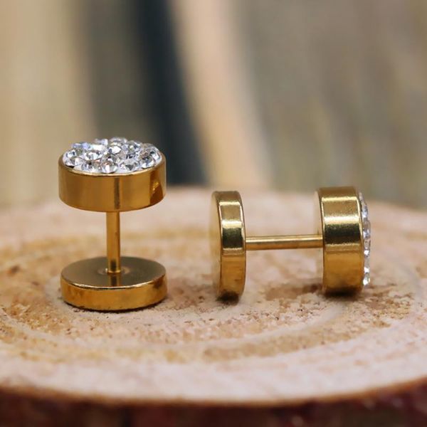 

stud barbell titanium earrings for women men punk piercing rhinestone ear fashion jewelry decorations, Golden;silver