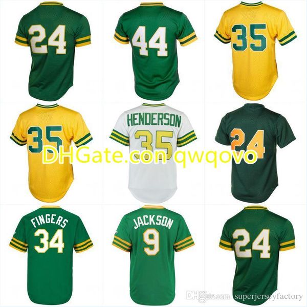 

men 24 rickey henderson 9 reggie jackson 34 rollie fingers 35 rickey henderson 44 reggie jackson baseball jerseys, Blue;black