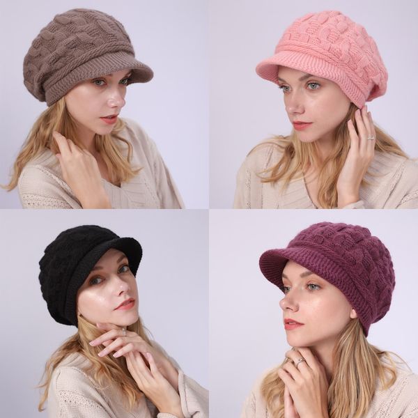 

zmgj 2020 metal vintage women chain tweed plaid winter retro hat flat berets warm hats female hat youth cap, Blue;gray