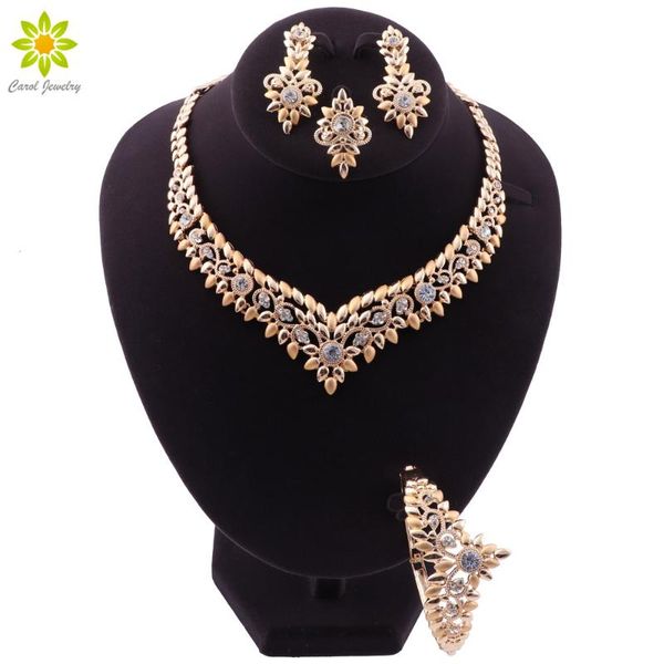 

new fashion nigerian wedding bridal african gold color jewelry set dubai crystal necklace bracelet earrings ring set, Silver