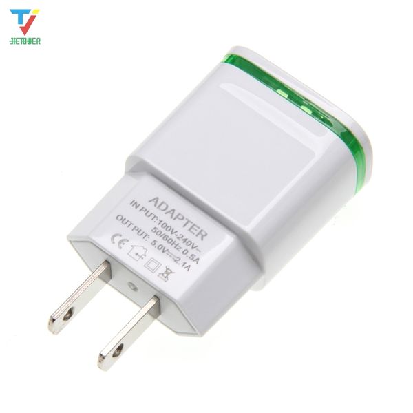 

eu us plug 2 ports led light usb charger 5v 2a mobile phone wall adapter for samsung xiaomi huawei charging device 100pcs/lot