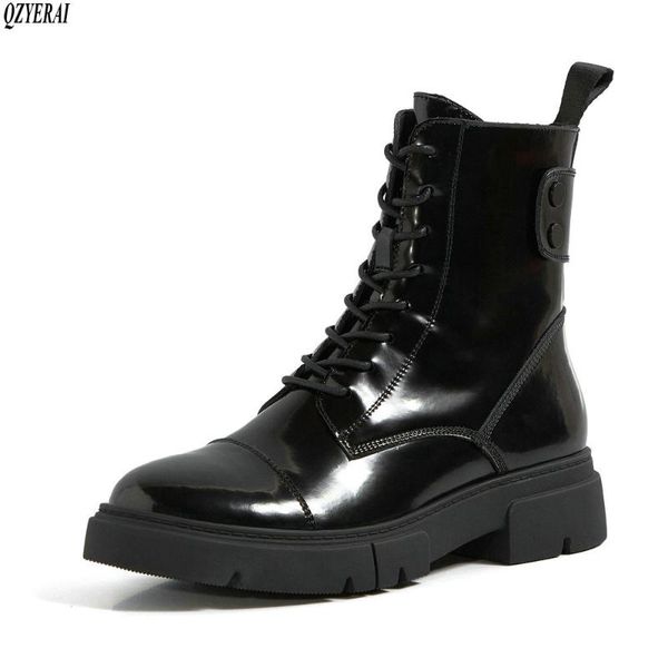 

boots 2021 autumn/winter european women genuine leather fashion lace-up the locomotive female, Black