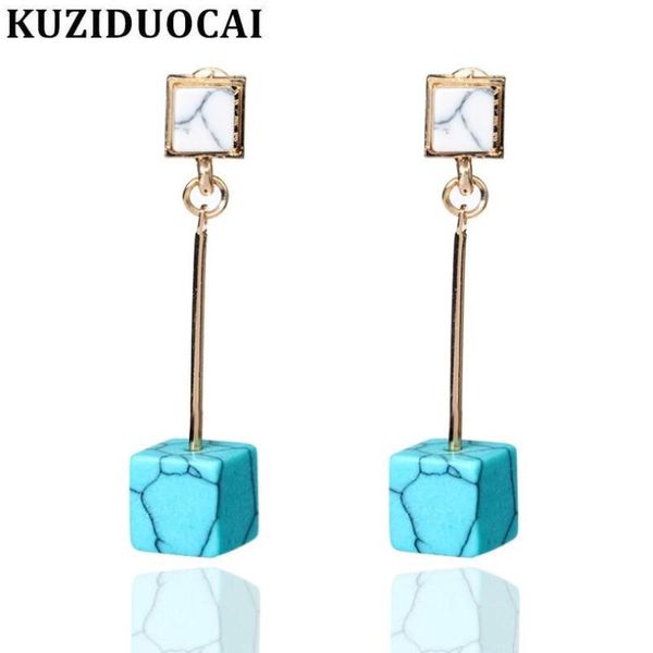 

stud kuziduocai fashion jewelry copper marble marbling cube concise tassel statement earrings for women pendientes gift e-96, Golden;silver