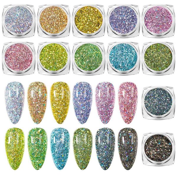 

nail glitter 4/6 boxes flakes sparkly 3d hexagon colorful sequins spangles polish manicure nails art decorations, Silver;gold
