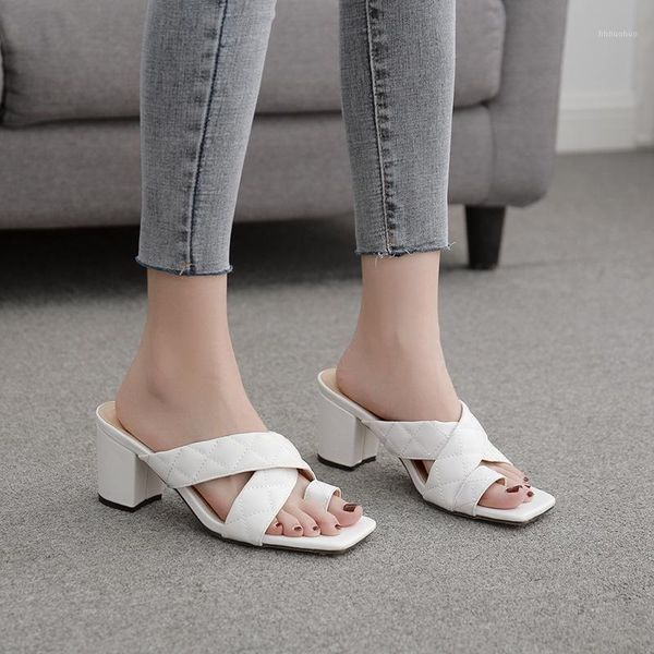 

sandals ltarta 2021 fashion simple women's square heels medium chunky heel shoes toe covering plus size slippers zl-530-11, Black
