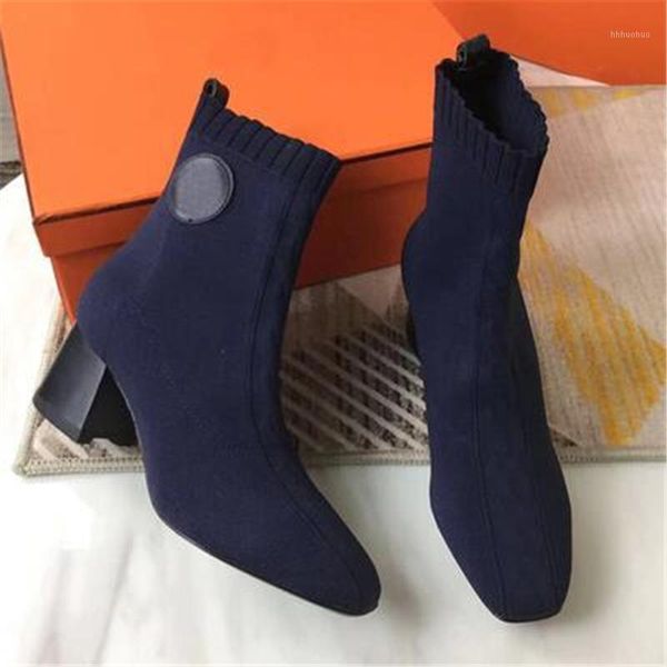 

boots weaved stretch fabric high heels square toe ankle shoes for women designer 20211, Black