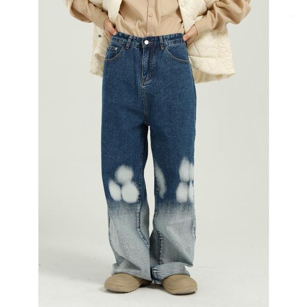 

new male streetwear hip hop vintage wide leg denim pant men tie dye washed casual straight jeans trousers1, Blue