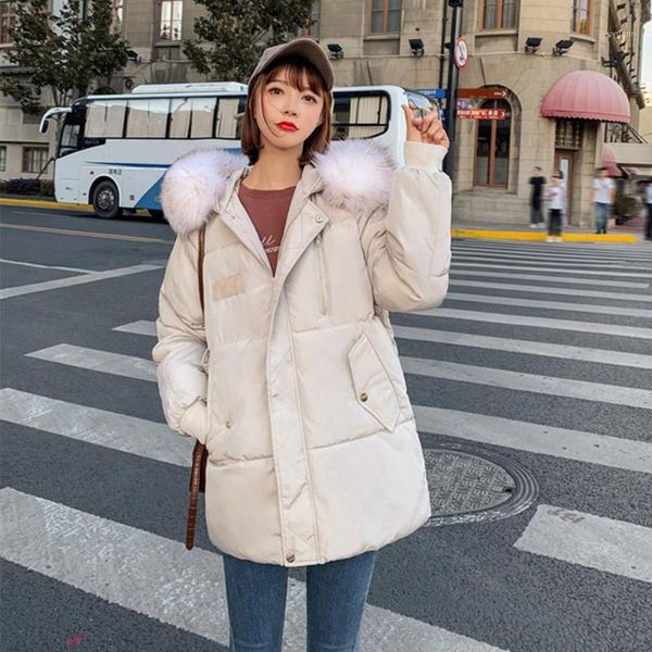 

women loose down jacket solid color winter warm polyester fur hooded coats fashion oversized parkas soft clothing1, Black