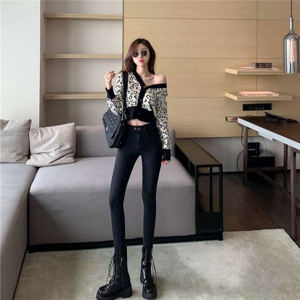 

with enjun] a3086 waisted plush jeans women's autumn and winter new style slim show high leg pencil pants, Blue