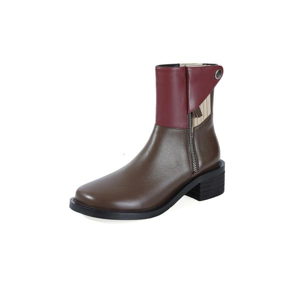 

new address 2021 for woman genuine thick heels toe colors mixed female boots bagg, Black